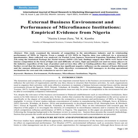 External Business Environment and Performance of Microfinance Institutions: E...