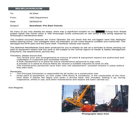 SAFETY ALERT | crane incident