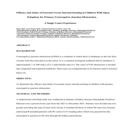 External Vs internal stenting in pyeloplasty.docx