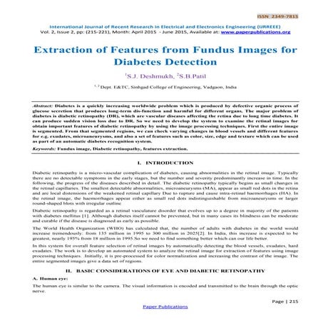Extraction of Features from Fundus Images for Diabetes Detection