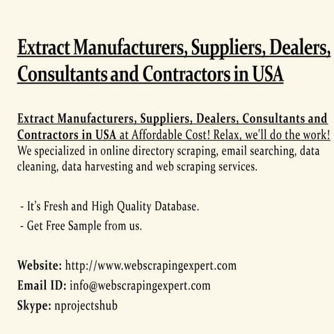 Extract Manufacturers, Suppliers, Dealers, Consultants and Contractors in USA
