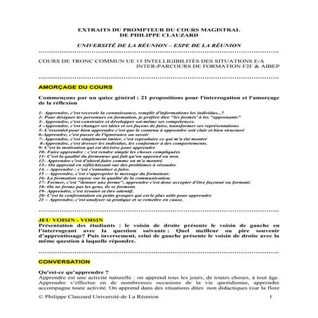 Extraits du prompteur du cours magistral de philippe clauzard Tronc Commun UE15 UnivREUNION