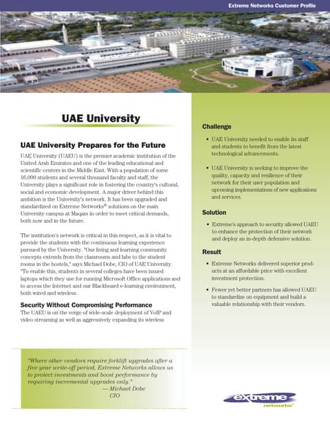 Extreme Networks UAE University Customer Profile