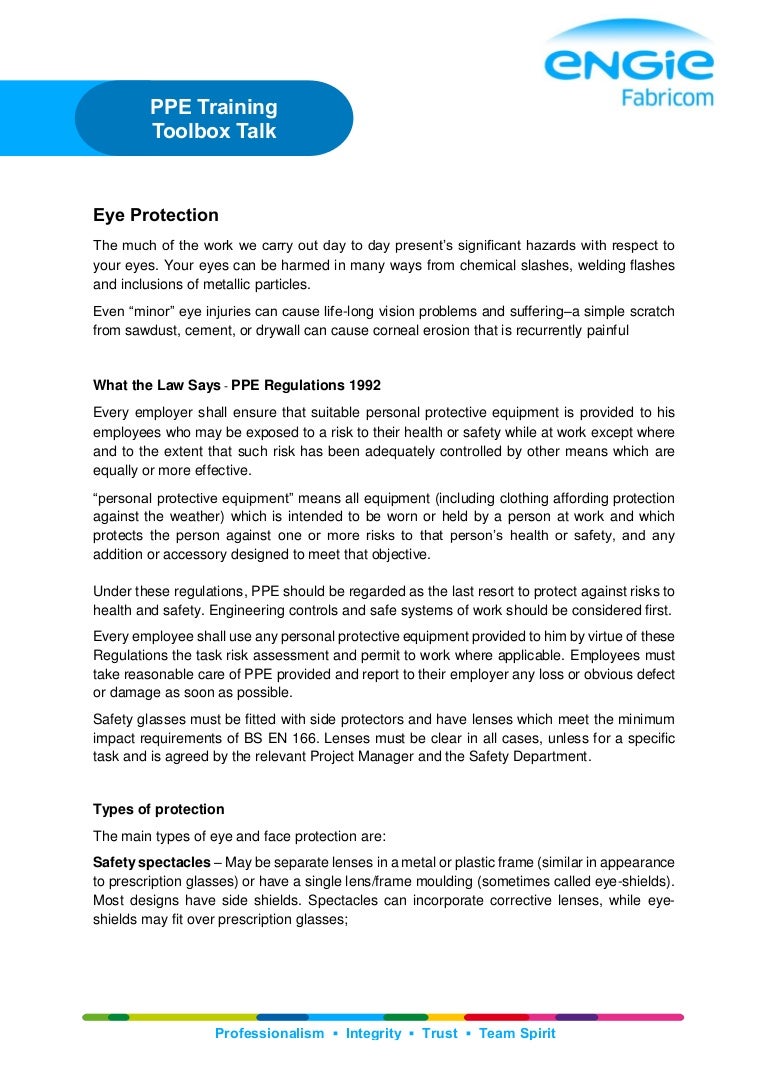 Eye Safety Toolbox Talk