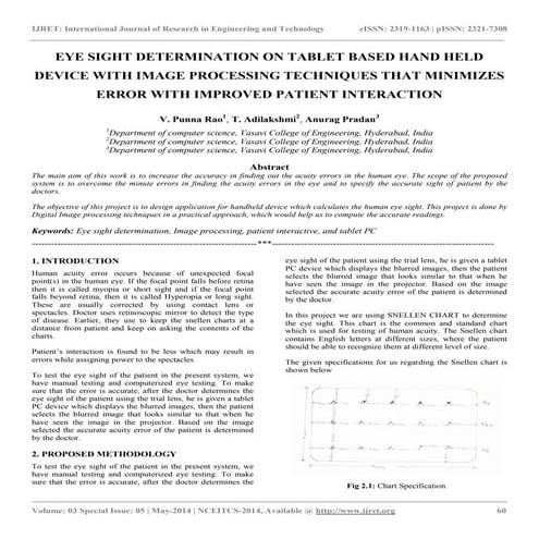Eye sight determination on tablet based hand held device with image processin...