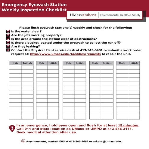 Eyewash weekly checklist UMass
