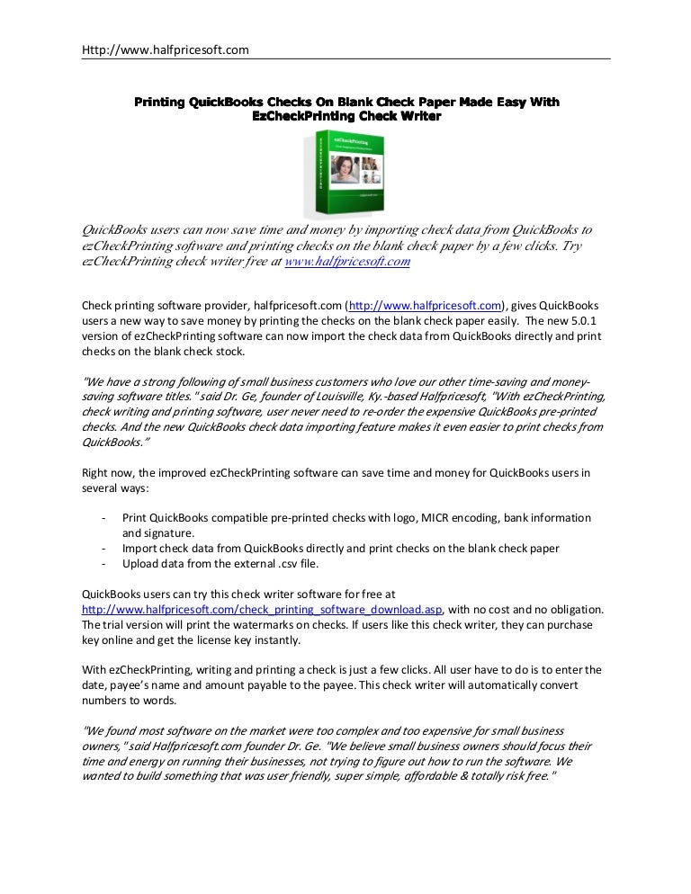 Printing QuickBooks Checks On Blank Check Paper Made Easy With EzChec…