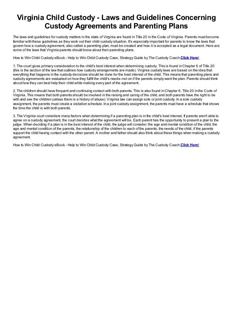 virginia child custody laws and guidelines concerning custody agree…