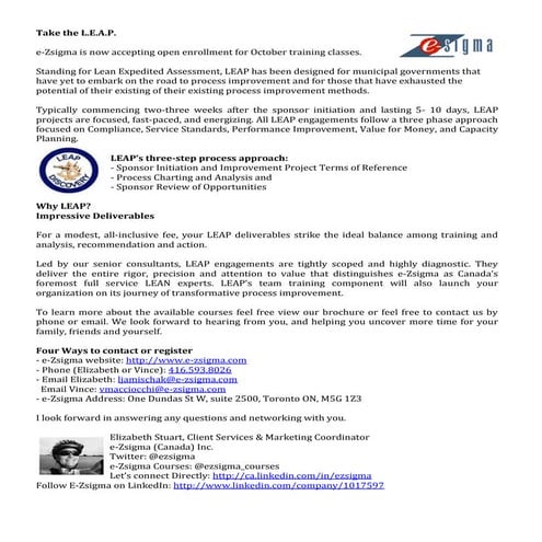 E Zsigma Oct Announcement - Take The Leap