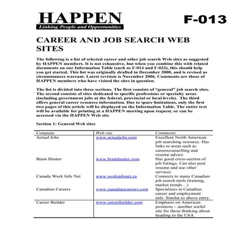 F 013  Career And  Job  Search  Web  Sites