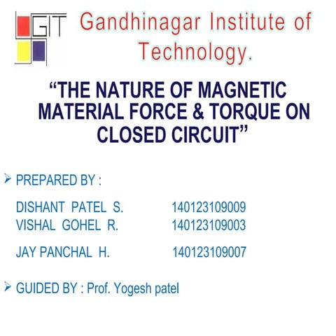 THE NATURE OF MAGNETIC MATERIAL FORCE & TORQUE ON CLOSED CIRCUIT