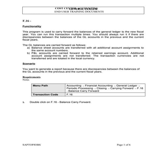 F.16 balance carry forward of gl accounts