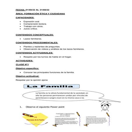 Sesión de aprendizaje la familia | DOCX