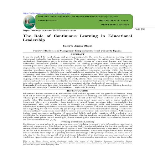 The Role of Continuous Learning in Educational  Leadership (www.kiu.ac.ug)