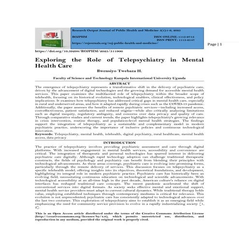 Exploring the Role of Telepsychiatry in Mental  Health Care (www.kiu.ac.ug)