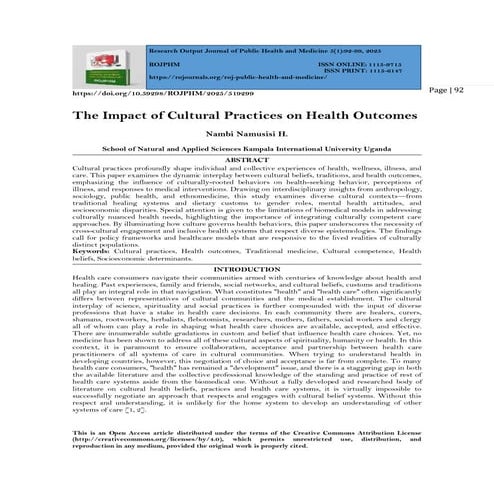 The Impact of Cultural Practices on Health Outcomes (www.kiu.ac.ug) | PDF