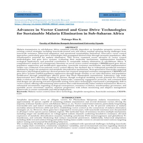 Advances in Vector Control and Gene Drive Technologies for Sustainable ...