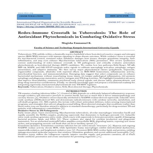 Redox-Immune Crosstalk in Tuberculosis: The Role of Antioxidant ...