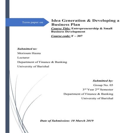 F 307 term paper on idea generation & develop a business plan | PDF
