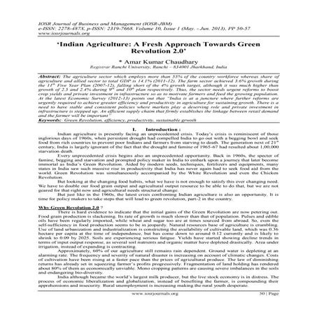 ‘Indian Agriculture: A Fresh Approach Towards Green Revolution 2.0’