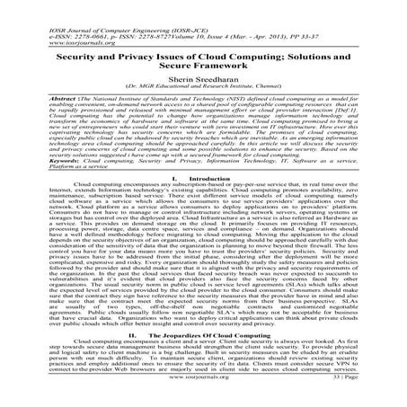 Security and Privacy Issues of Cloud Computing; Solutions and Secure Framework