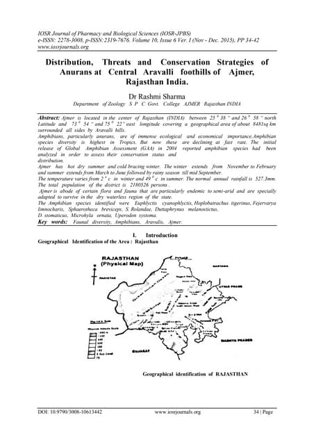 Distribution, Threats and Conservation Strategies of Anurans at Central Arava...