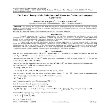 On Local Integrable Solutions of Abstract Volterra Integral Equations