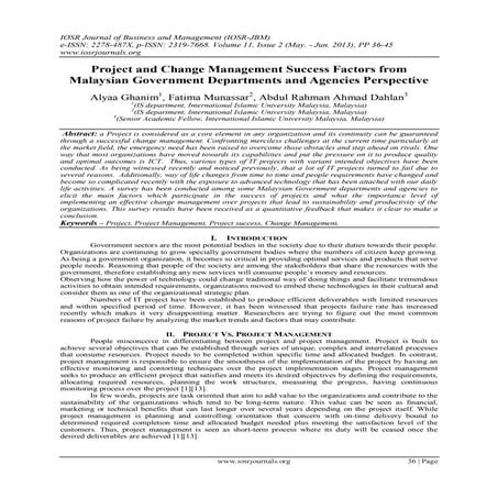 Project and Change Management Success Factors from Malaysian Government Depar...