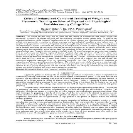 Effect of Isolated and Combined Training of Weight and Plyometric Training on...