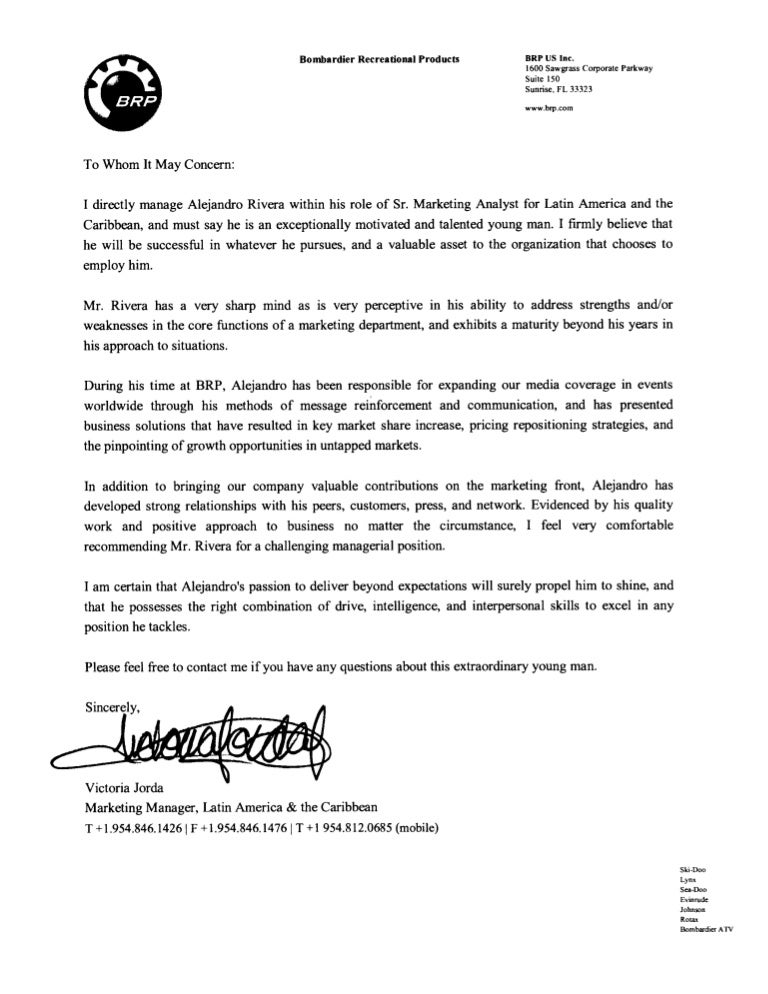Bombardier Recommendation Letter