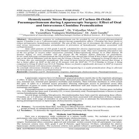 Hemodynamic Stress Response of Carbon-Di-Oxide Pneumoperitoneum during Laparo...