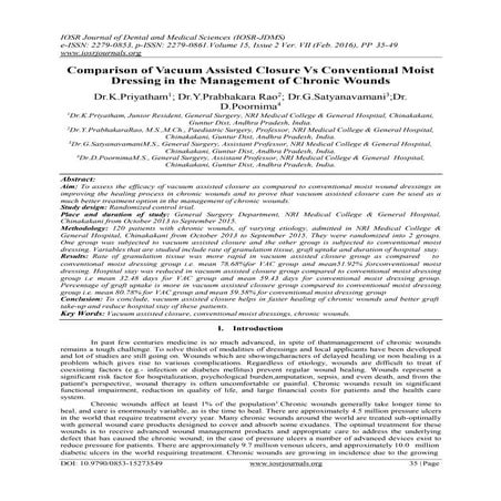 Comparison of Vacuum Assisted Closure Vs Conventional Moist Dressing in the Management of Chronic Wounds