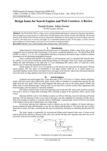 Design Issues for Search Engines and Web Crawlers: A Review