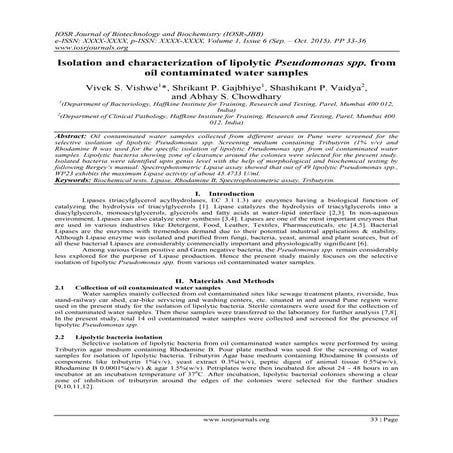 Isolation and characterization of lipolytic Pseudomonas spp. from oil ...