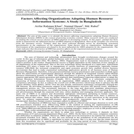 Factors Affecting Organizations Adopting Human Resource Information Systems: ...