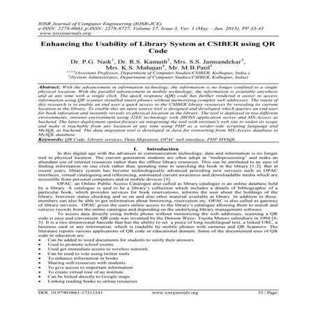 Enhancing the Usability of Library System at CSIBER using QR Code