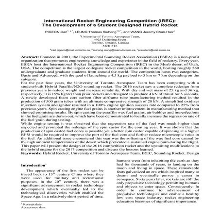 University of Toronto_Carl Pigeon_Aerospace Education