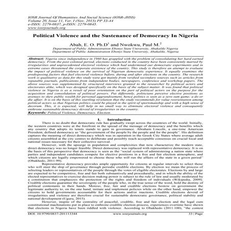 Political Violence and the Sustenance of Democracy In Nigeria