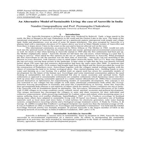 An Alternative Model of Sustainable Living: the case of Auroville in India