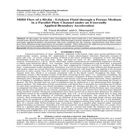MHD Flow of a Rivlin - Ericksen Fluid through a Porous Medium in a Parallel P...