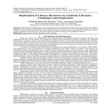Digitization of Library Resources in Academic Libraries: Challenges and Impli...