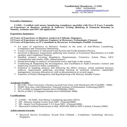 Tamillakshmi Manoharan - CAMS