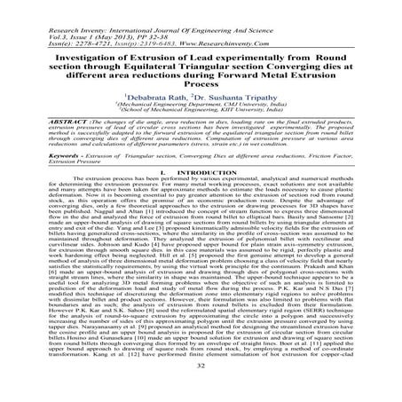 Investigation of Extrusion of Lead experimentally from Round section through ...