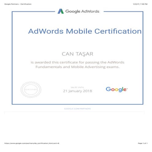 Google Partners - Certification | PDF