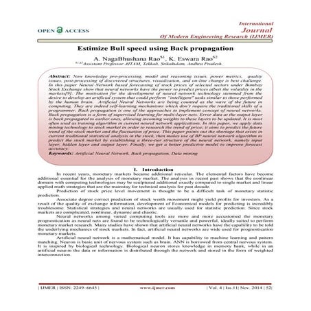 Estimize Bull speed using Back propagation