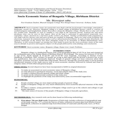 Socio Economic Status of Bengutia Village, Birbhum District