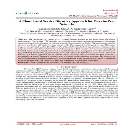 A Chord based Service Discovery Approach for Peer- to- Peer  Networks