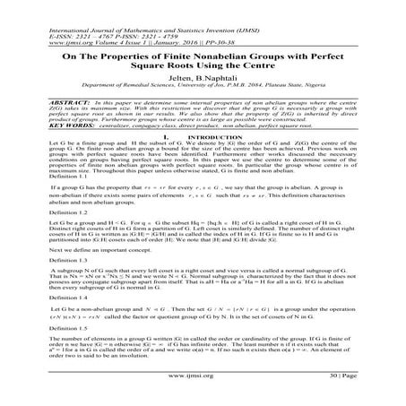 On The Properties of Finite Nonabelian Groups with Perfect Square Roots Using...