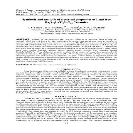 Synthesis and analysis of electrical properties of Lead free Ba3Sr2LaTi3V7O30...