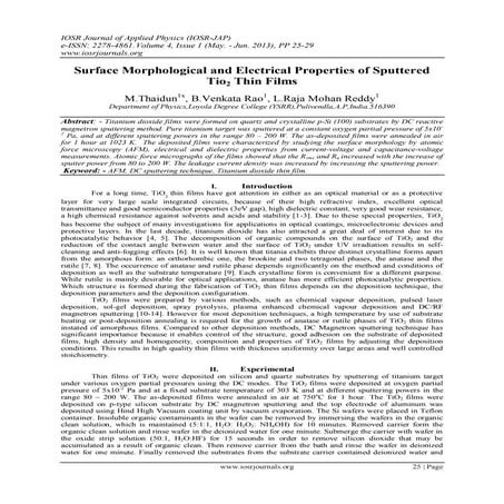 Surface Morphological and Electrical Properties of Sputtered Tio2 Thin Films